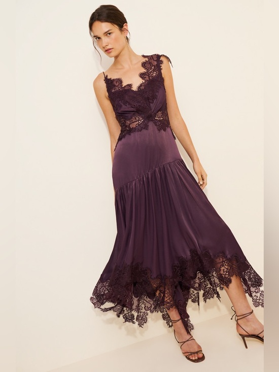 BHLDN Dresses & Skirts - BHLDN Plum Lace-Trim Midi Dress